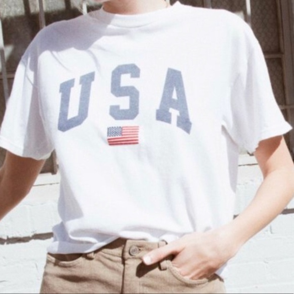 Brandy Melville Aleena USA Flag White Tee Top